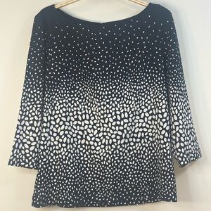 EUC Ann Taylor deep navy and white dots with 3/4 sleeves button back close sz 4